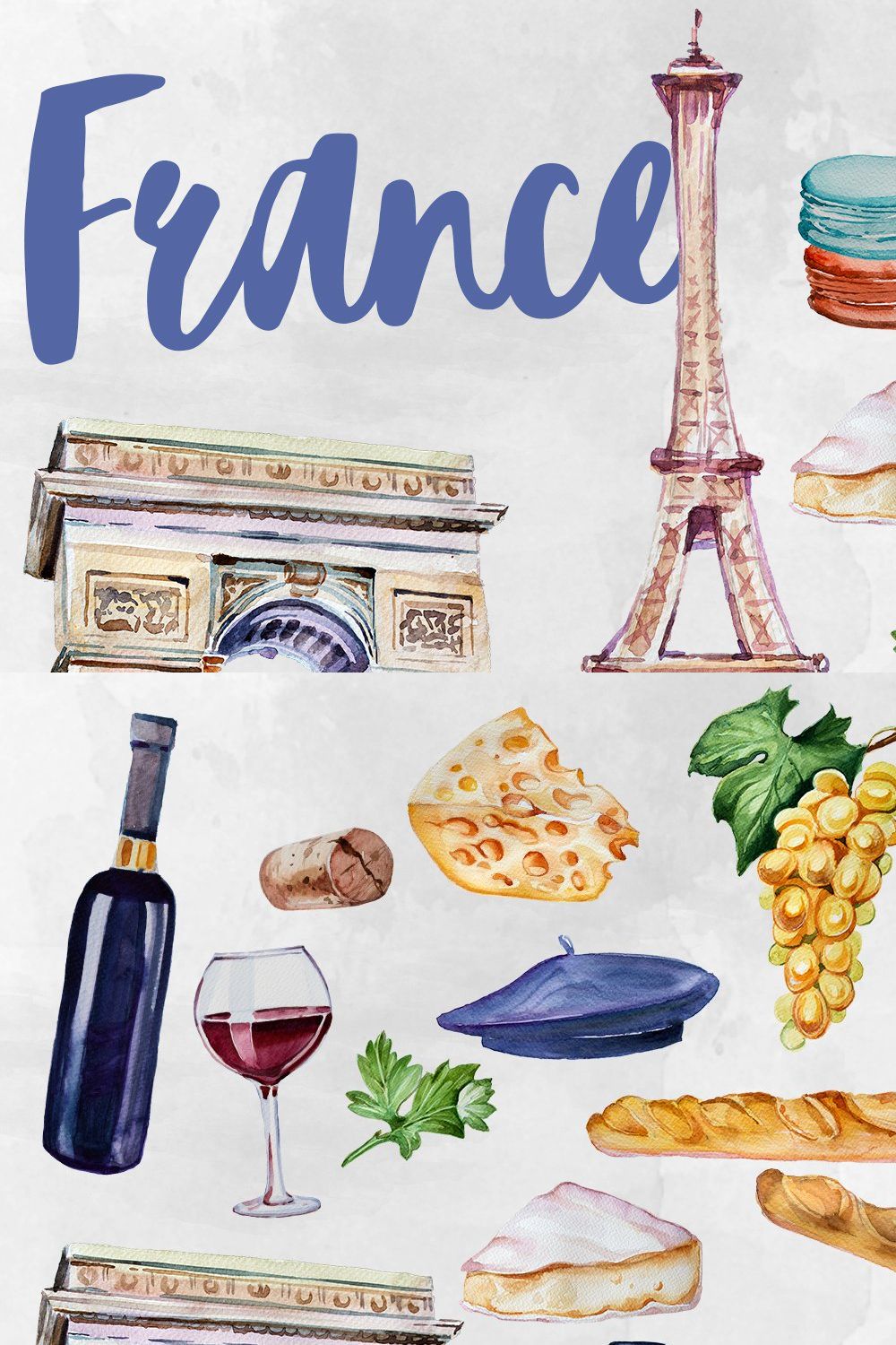 Watercolor France Clipart Set pinterest preview image.