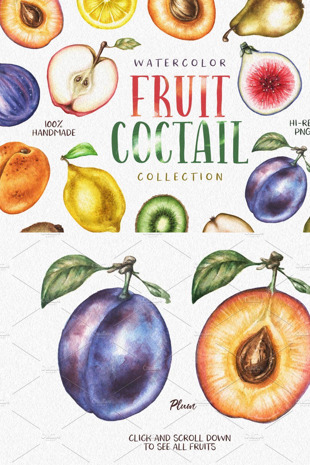 Watercolor Fruit Coctail pinterest preview image.