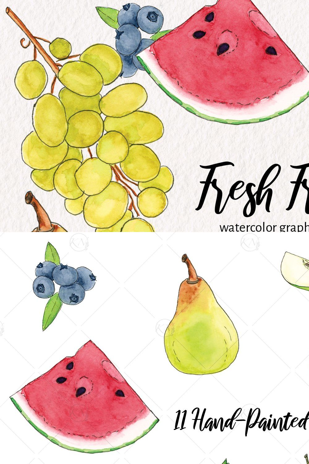 Watercolor Fruit Graphics pinterest preview image.