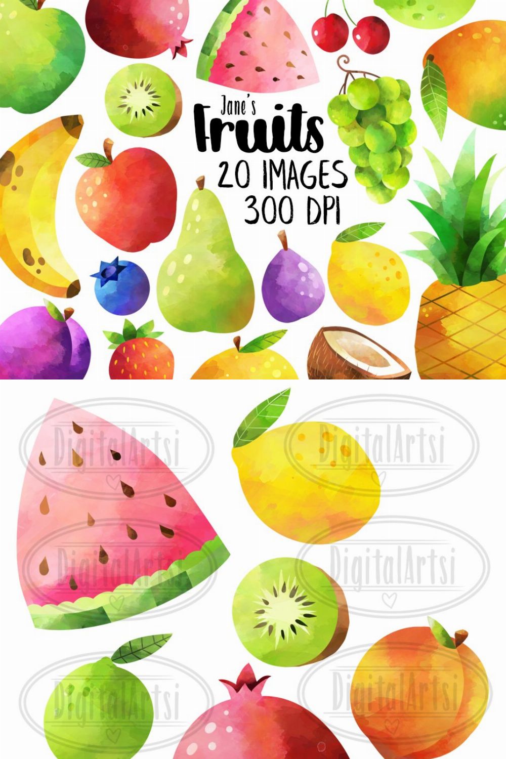 Watercolor Fruits Clipart pinterest preview image.