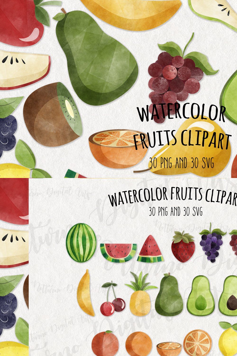 Watercolor Fruits Clipart pinterest preview image.