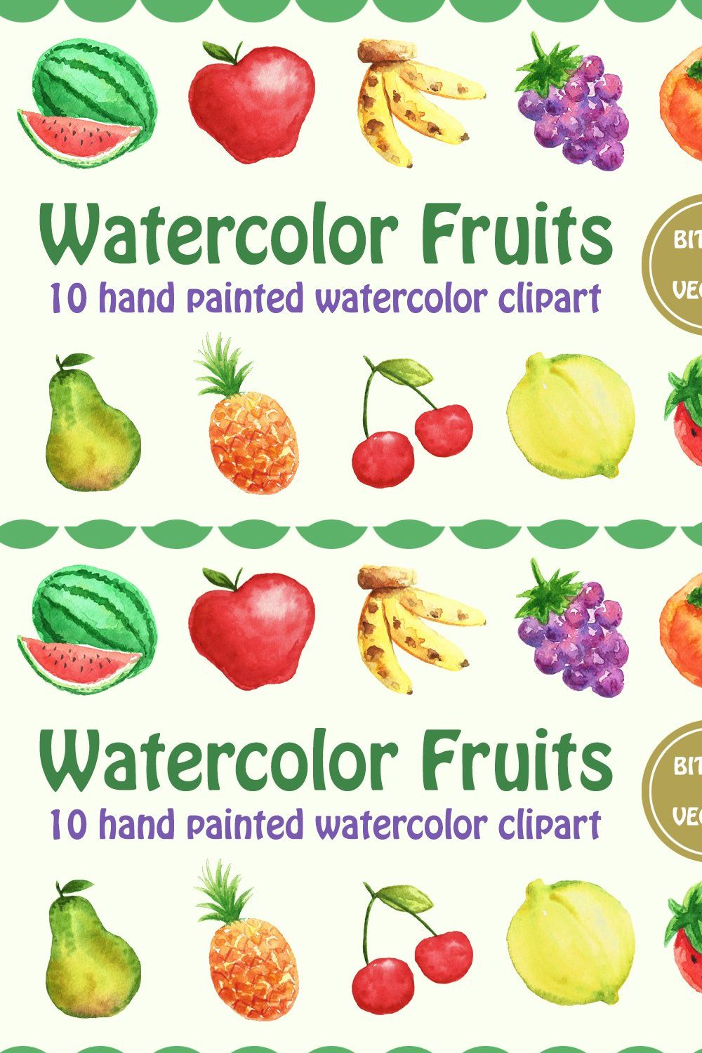 Watercolor Fruits  - Vector & PNG pinterest preview image.