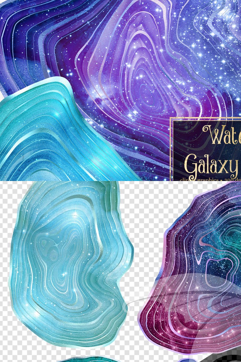 Watercolor Galaxy Agate Clip Art pinterest preview image.