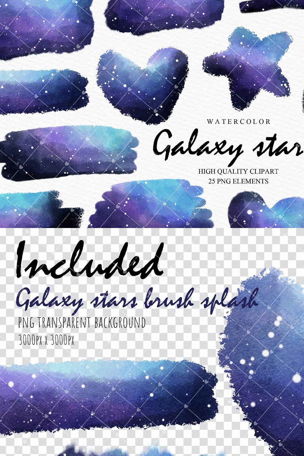 Watercolor galaxy stars splashes pinterest preview image.