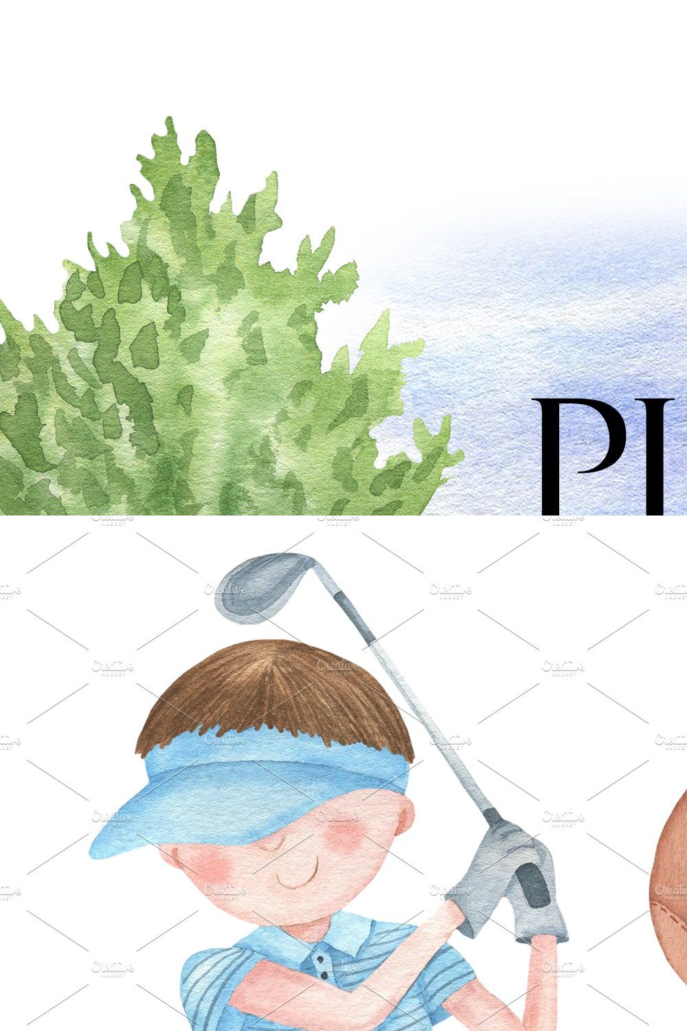 Watercolor Golf pinterest preview image.