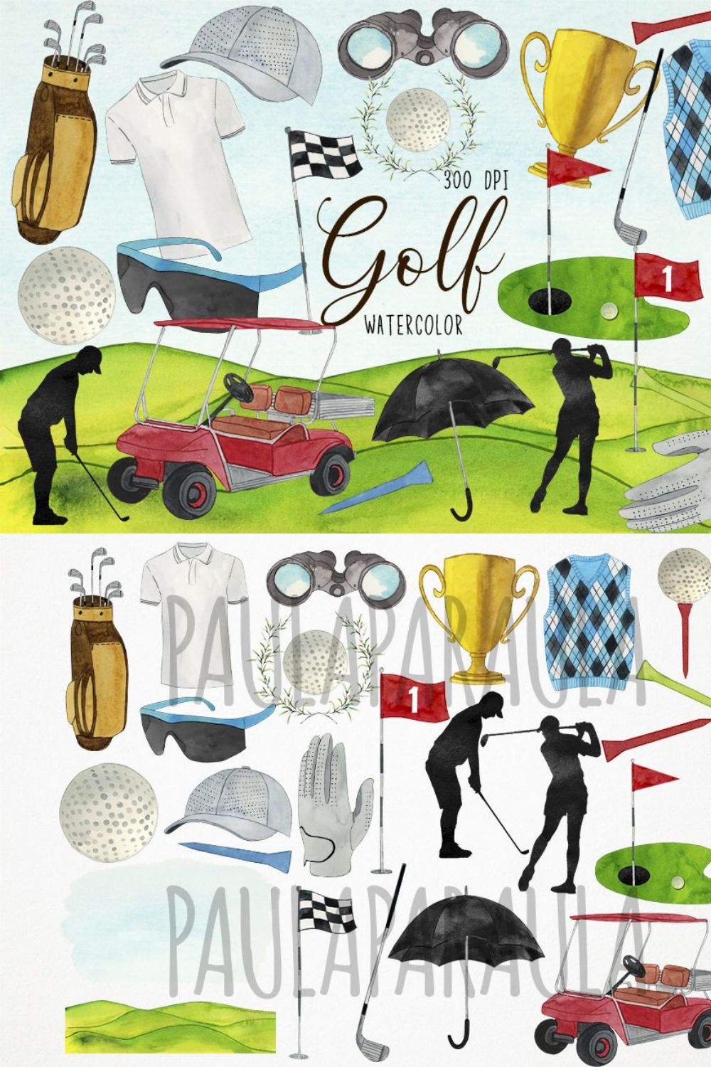 Watercolor Golf Clipart pinterest preview image.