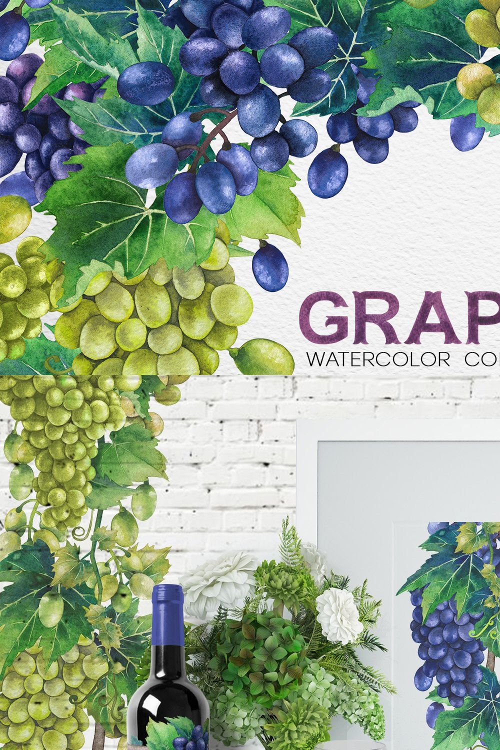 Watercolor Grapes pinterest preview image.