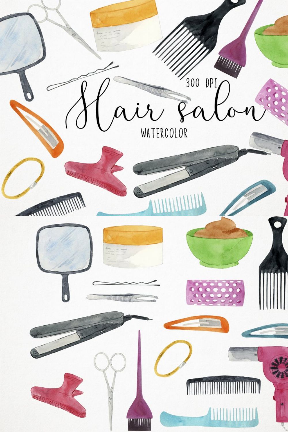 Watercolor Hair Salon Clipart pinterest preview image.
