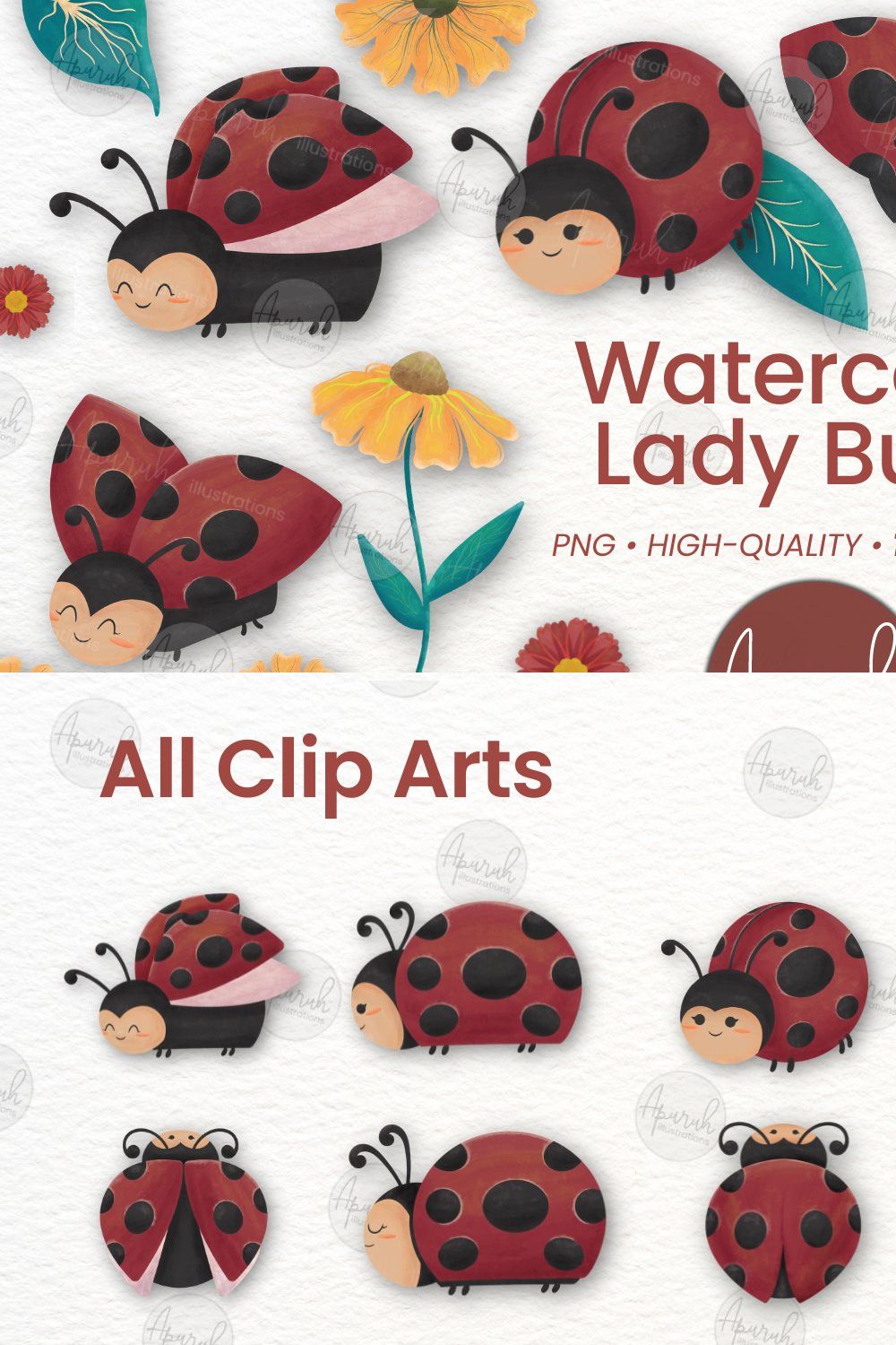 Watercolor Lady Bug Clipart Love Bug pinterest preview image.