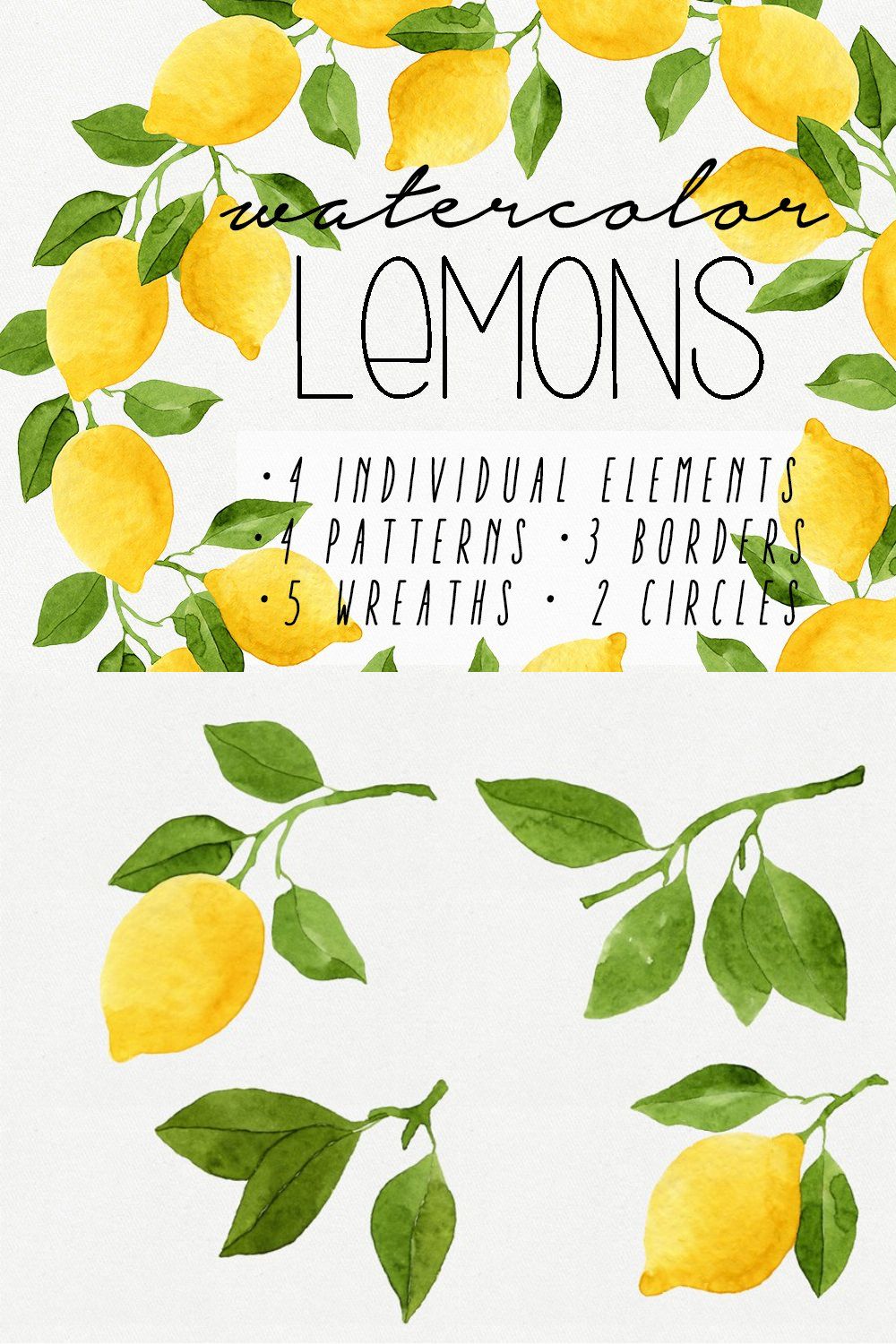 Watercolor Lemons Set pinterest preview image.