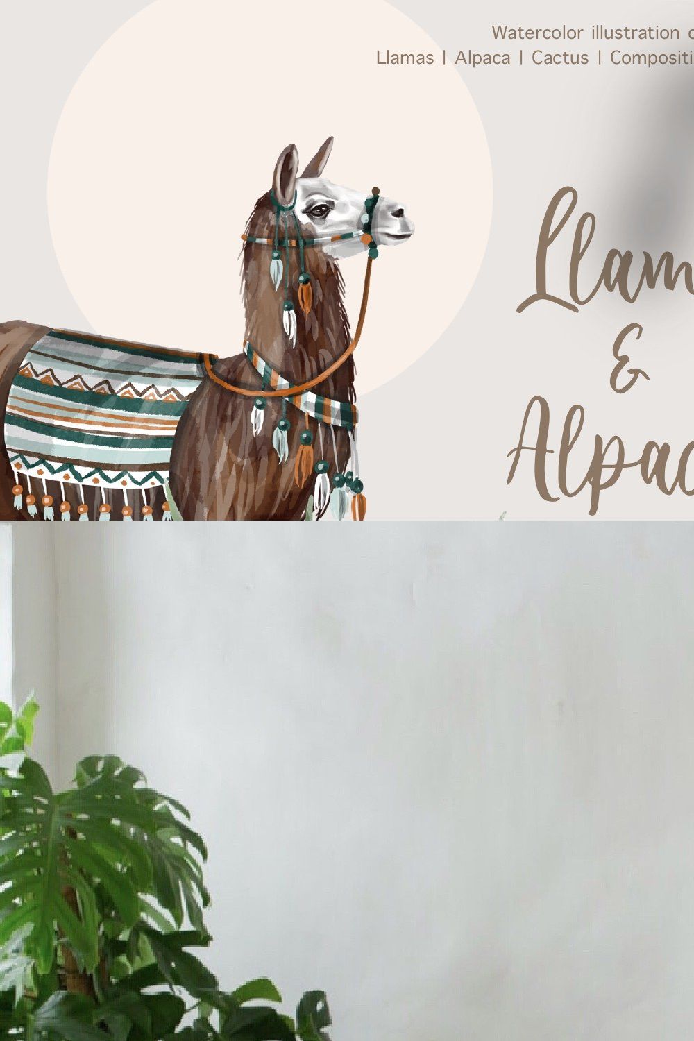 Watercolor LLama & Alpaca pinterest preview image.