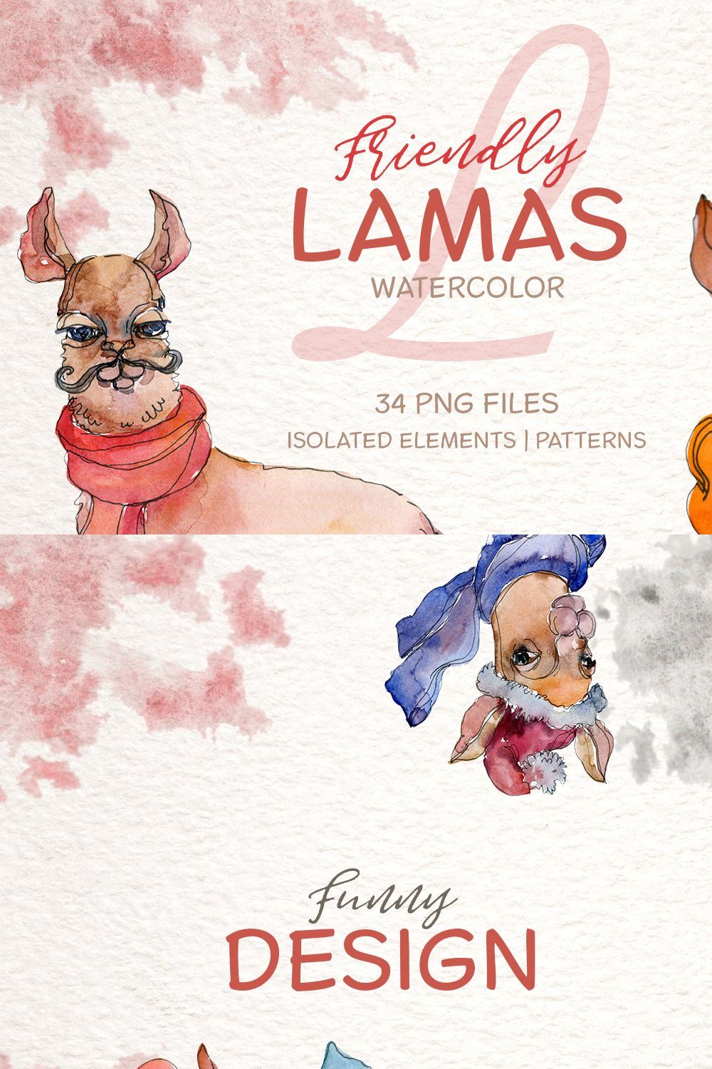 Watercolor llama clipart pinterest preview image.