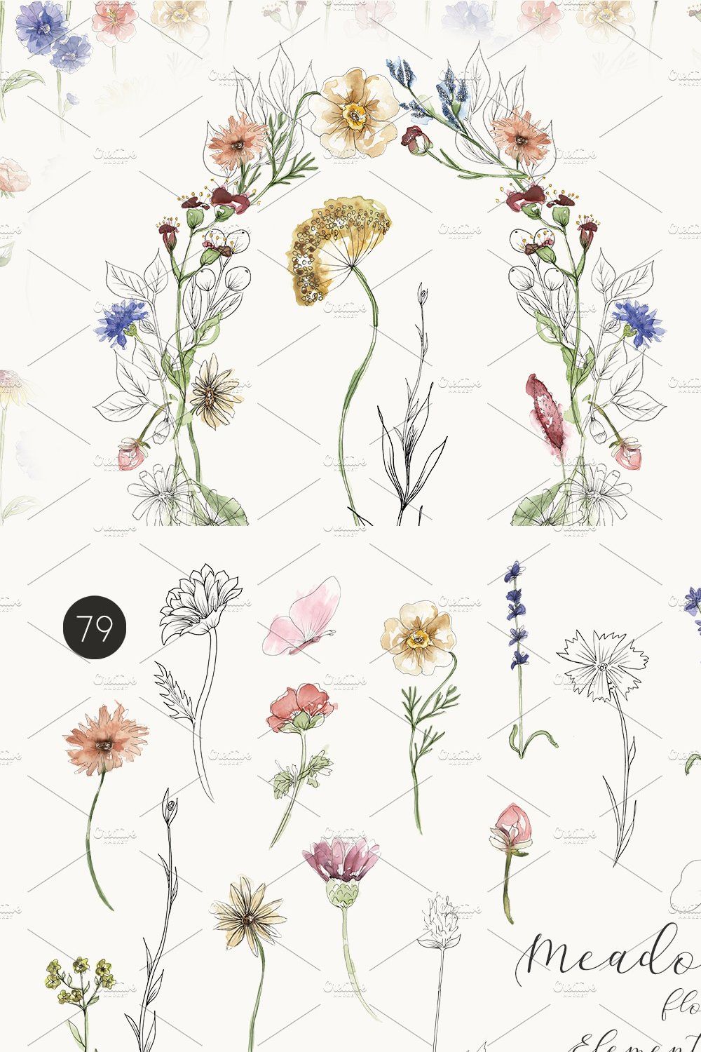 Watercolor Meadow Florals Collection pinterest preview image.