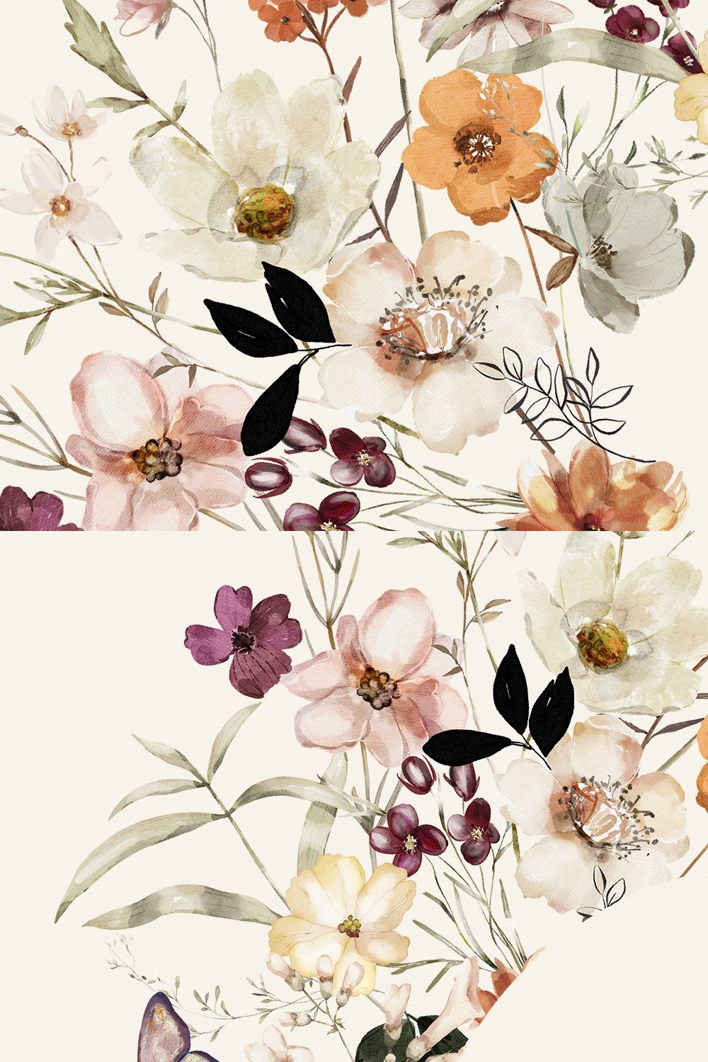 Watercolor Meadow Flowers Collection pinterest preview image.