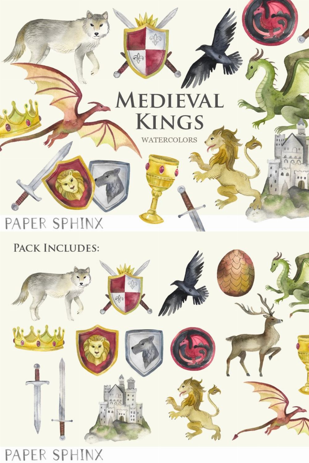 Watercolor Medieval Clipart pinterest preview image.