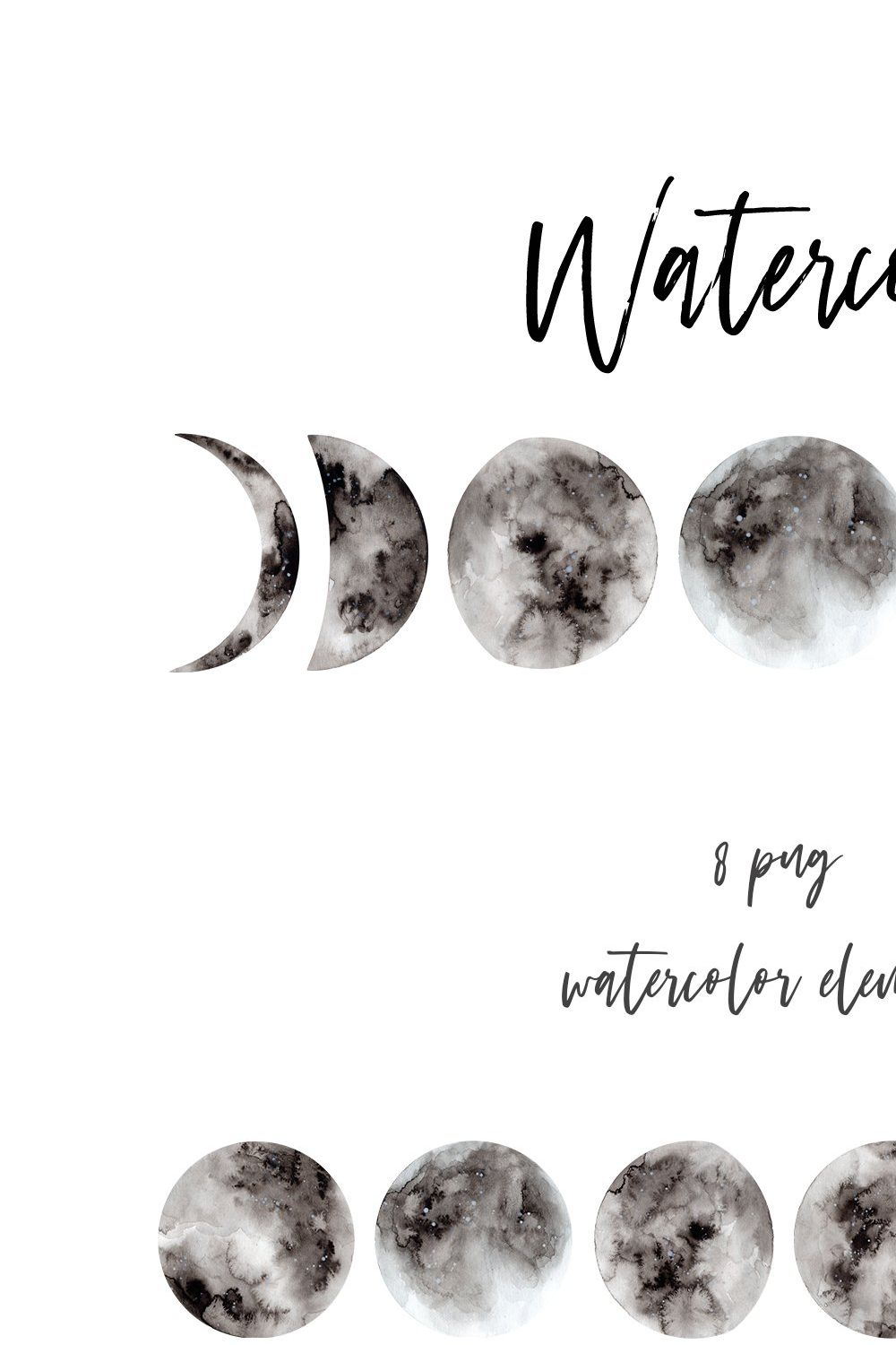 Watercolor Moon Phases pinterest preview image.