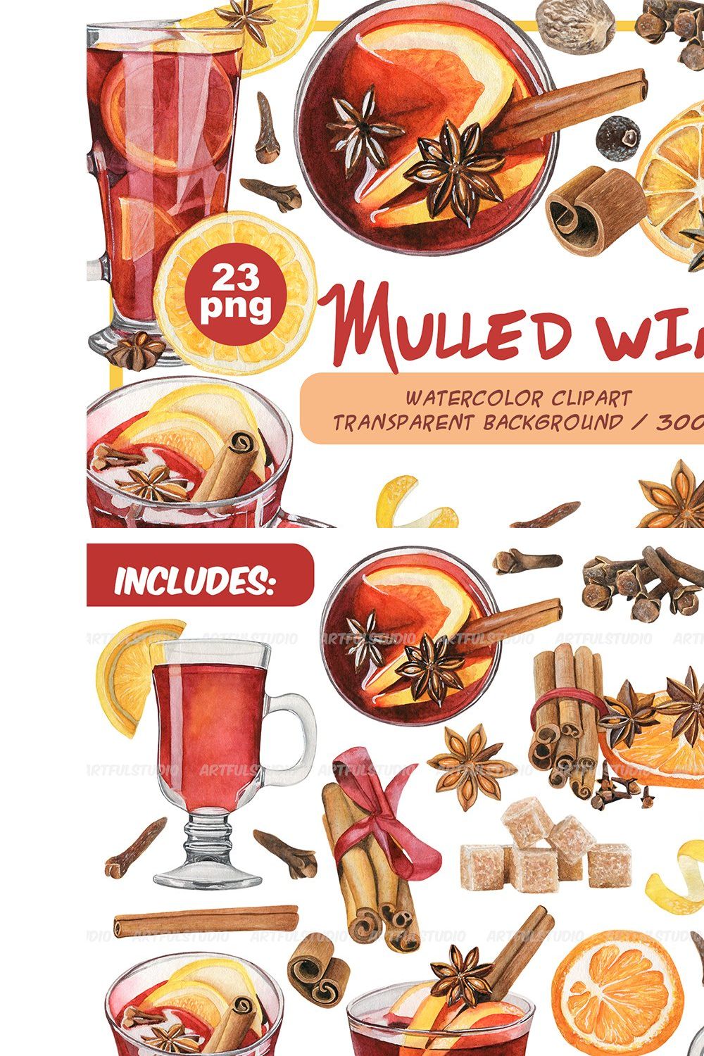 Watercolor mulled wine clipart set pinterest preview image.