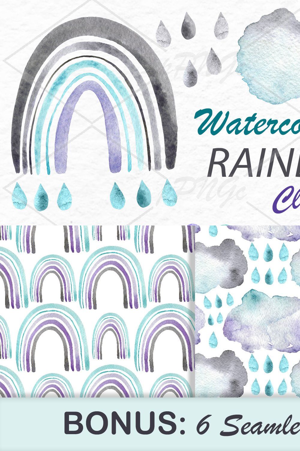 Watercolor Night Rainbows Clipart pinterest preview image.