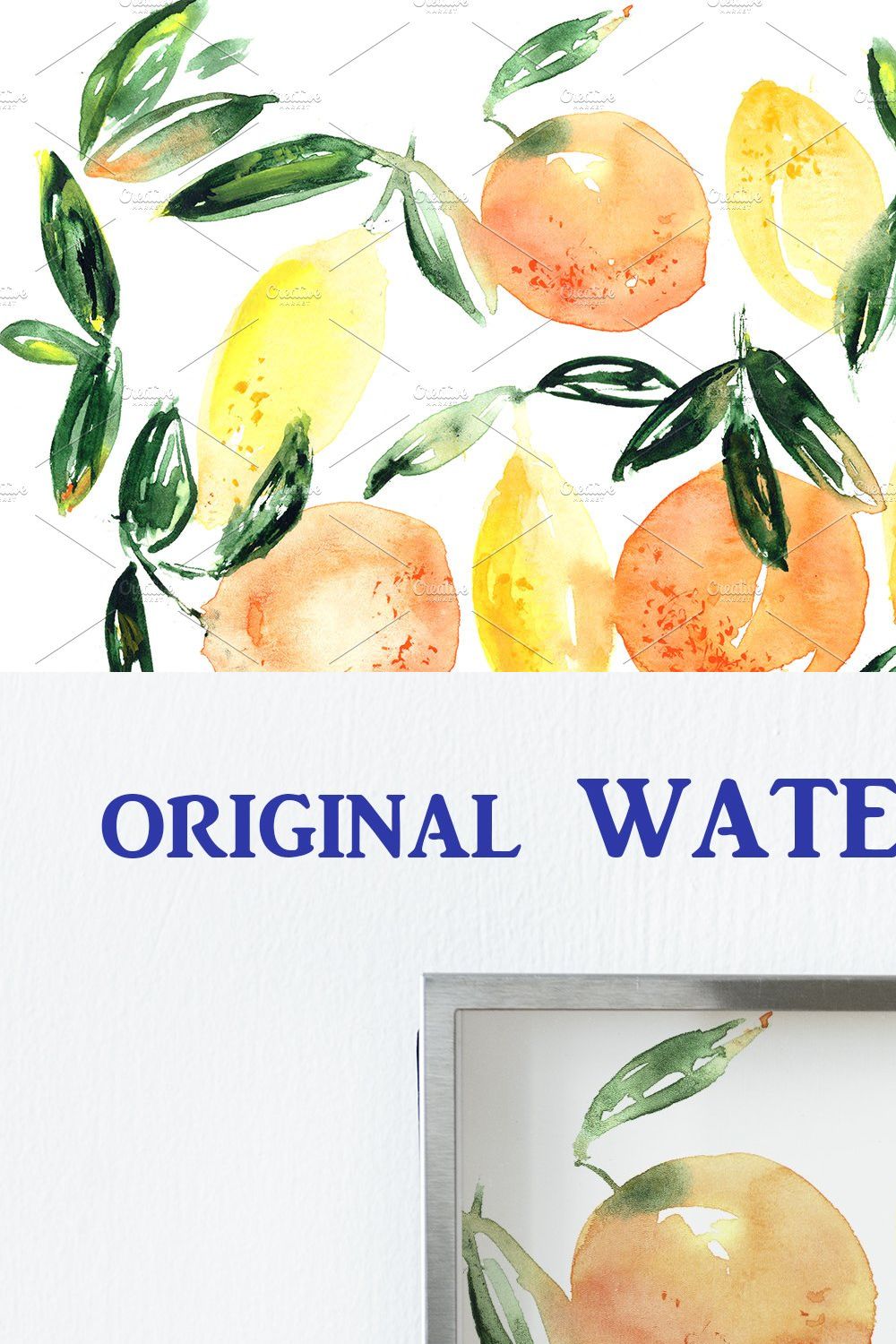 Watercolor orange-lemon art/pattern pinterest preview image.