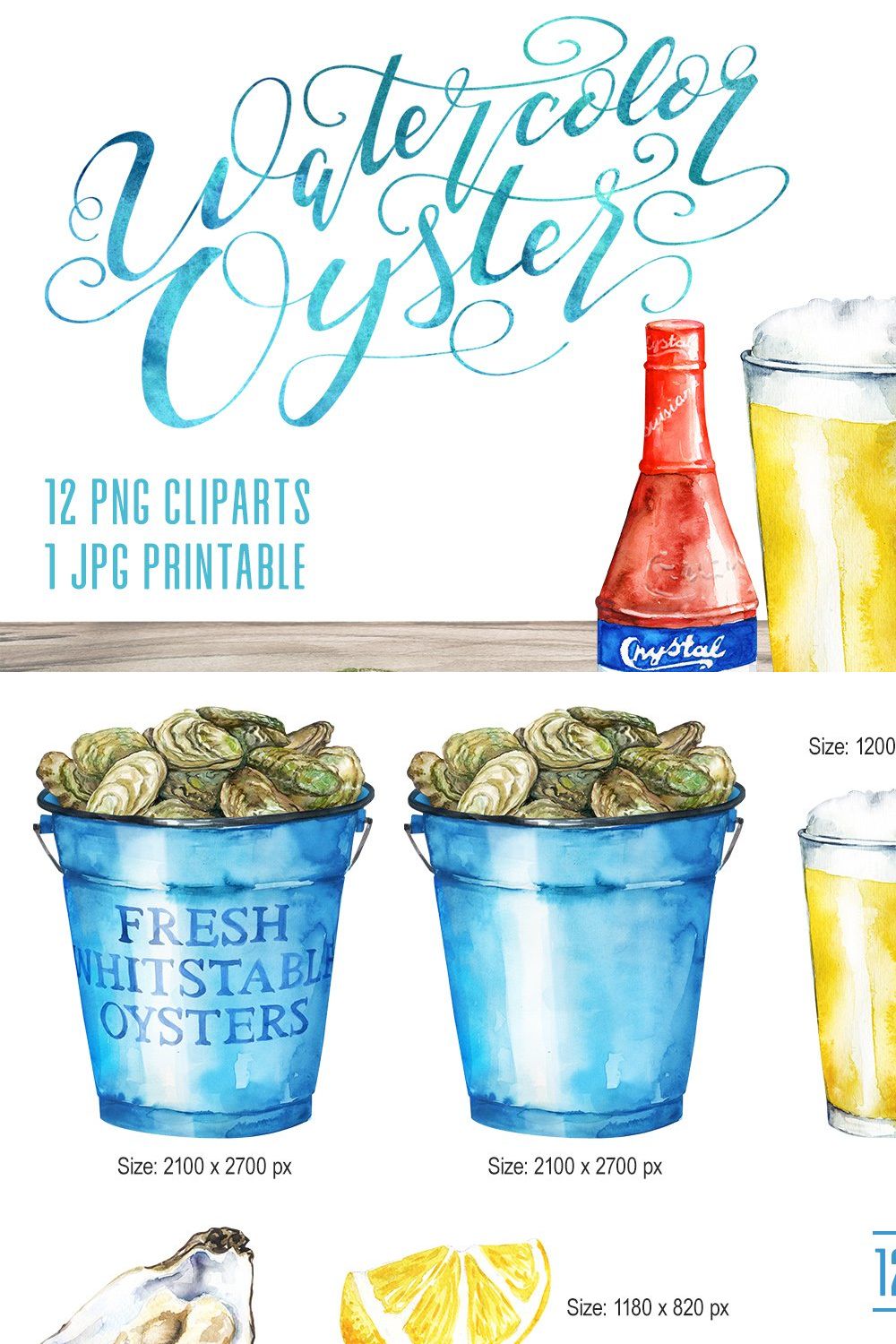 Watercolor Oyster Clipart pinterest preview image.