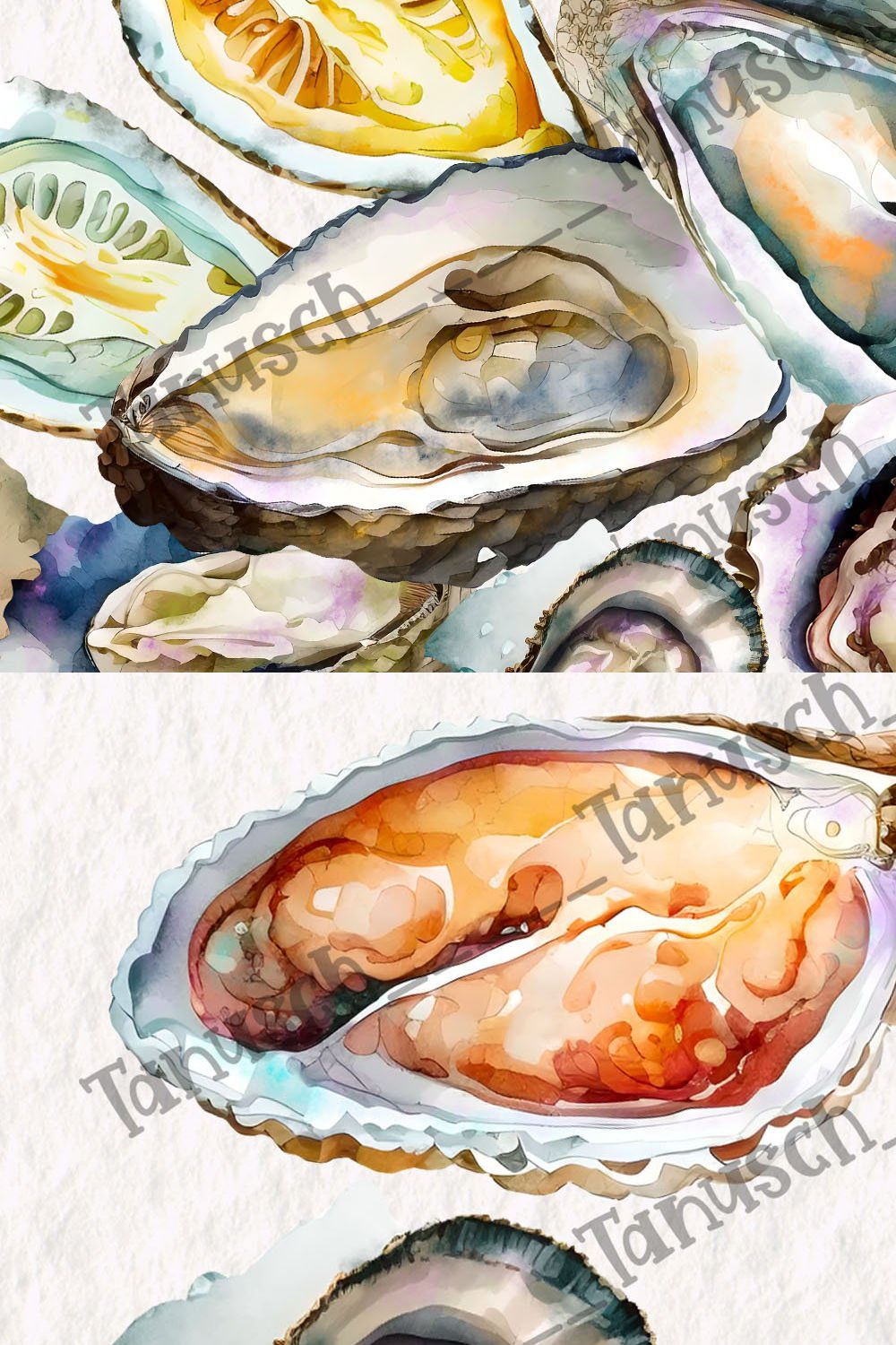 Watercolor oysters clipart pinterest preview image.