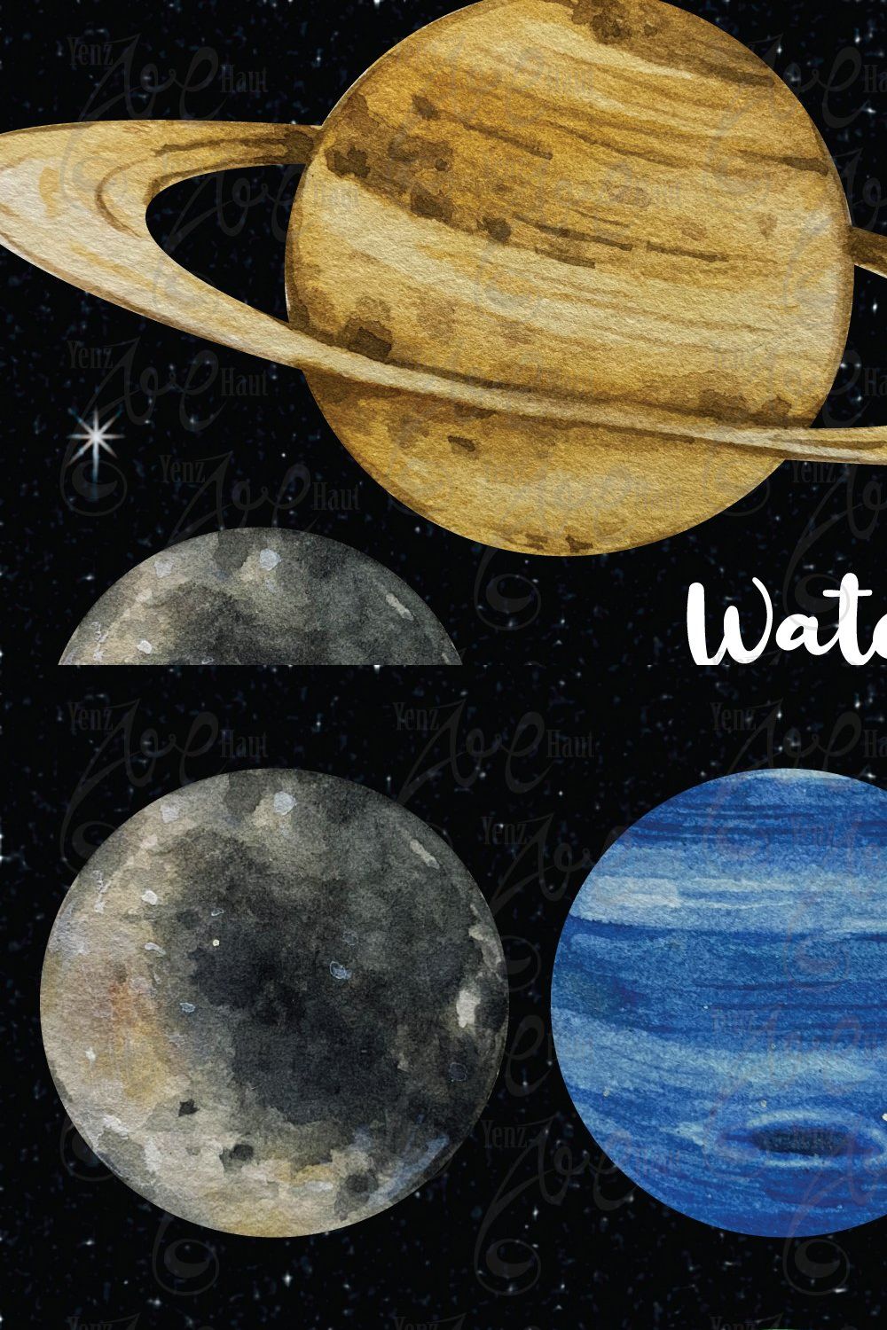 Watercolor Planet Solar System Set pinterest preview image.
