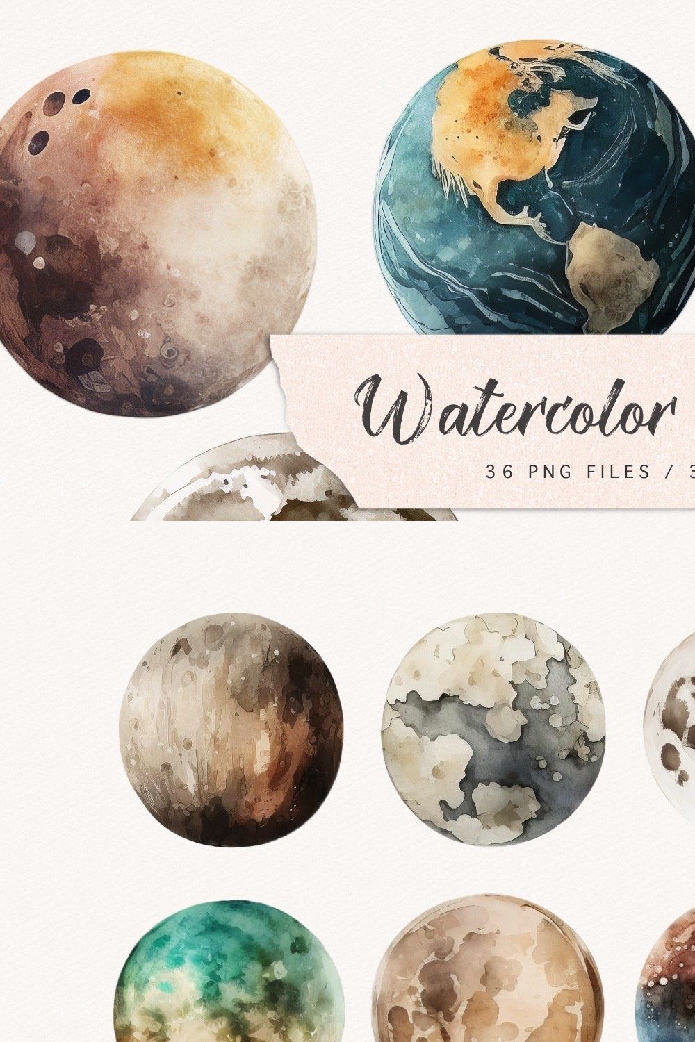 Watercolor Planets pinterest preview image.