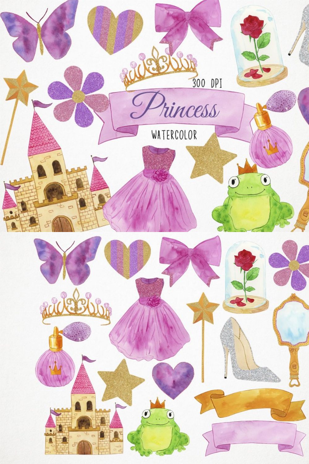 Watercolor Princess Clipart pinterest preview image.