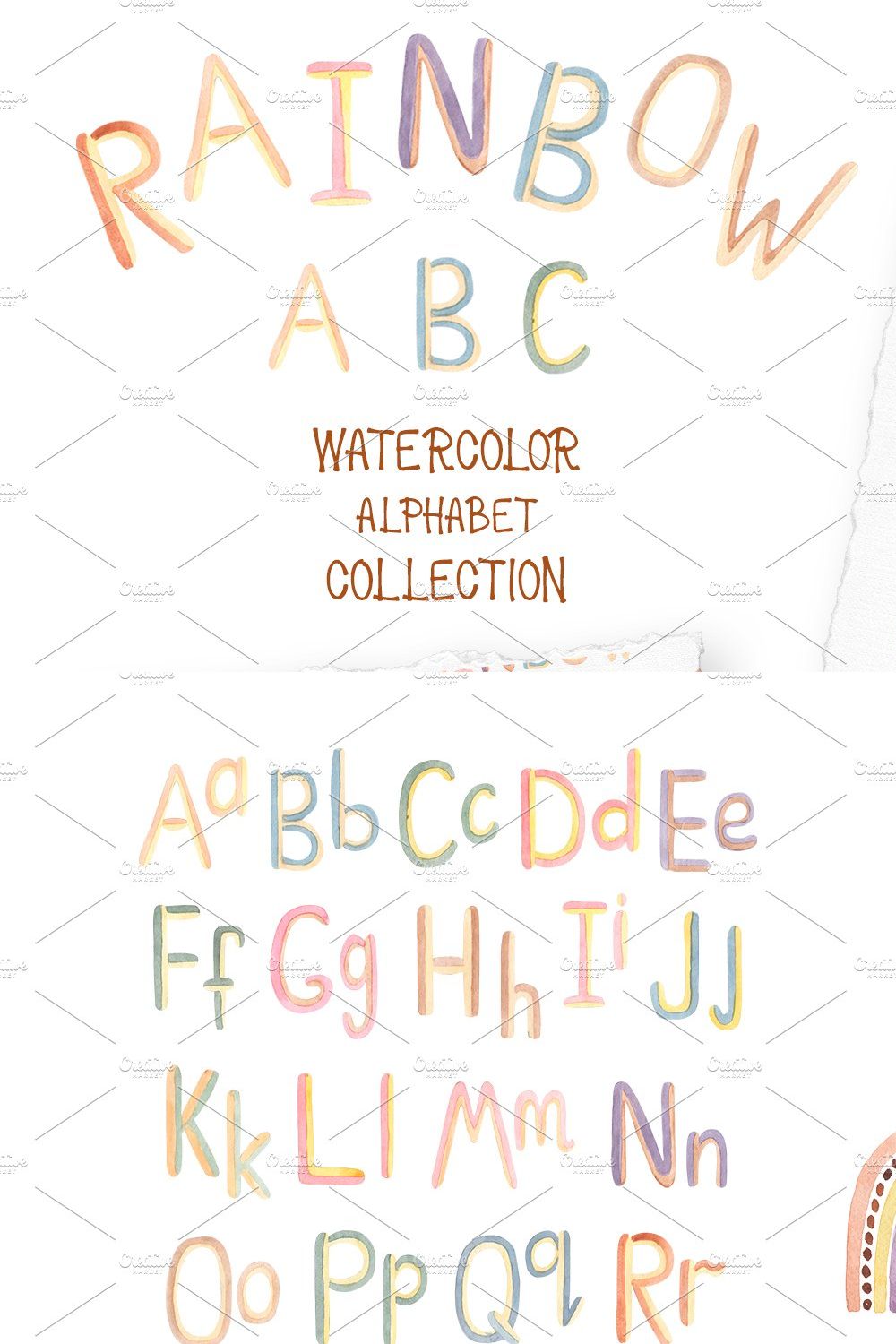 Watercolor  Rainbow Alphabet Set pinterest preview image.