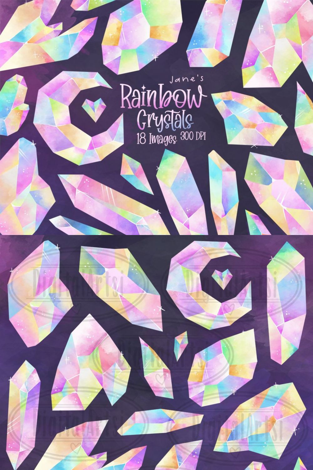 Watercolor Rainbow Crystals Set pinterest preview image.