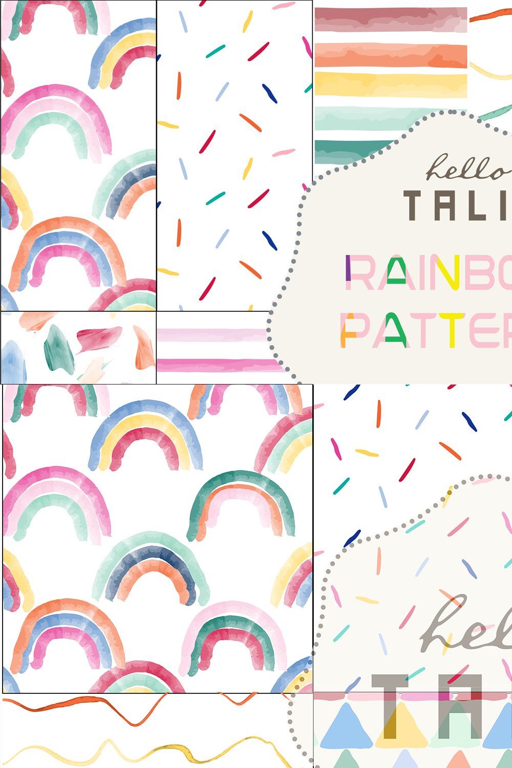 WATERCOLOR RAINBOW DIGITAL PAPER pinterest preview image.