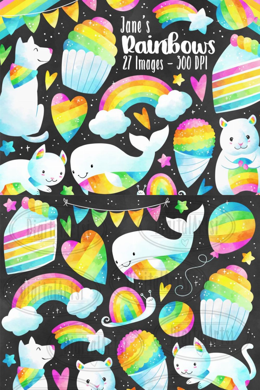 Watercolor Rainbow Party Clipart pinterest preview image.