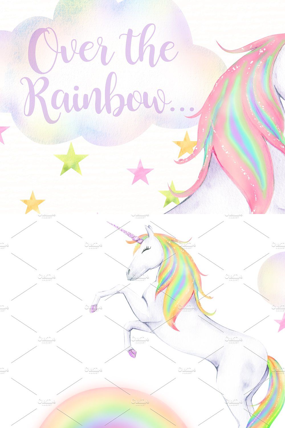 Watercolor rainbow unicorn cliparts pinterest preview image.