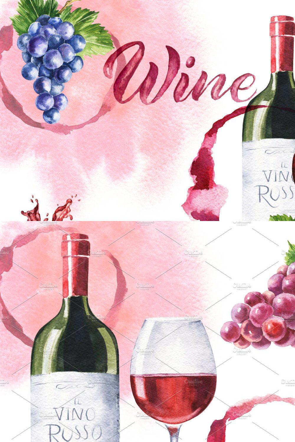 Watercolor Red Wine pinterest preview image.