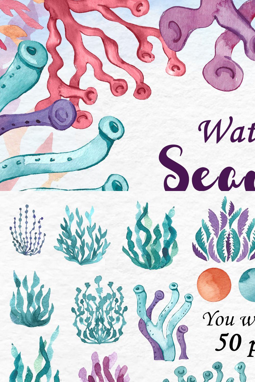 Watercolor Seaweed Clipart pinterest preview image.