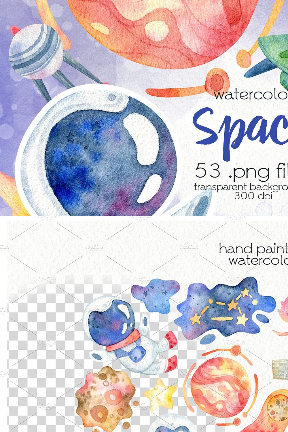 Watercolor Space Clipart pinterest preview image.