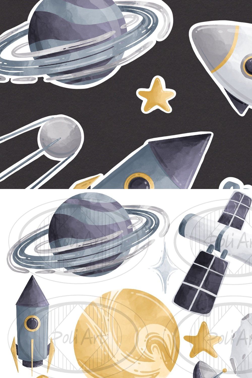 Watercolor space clipart pinterest preview image.
