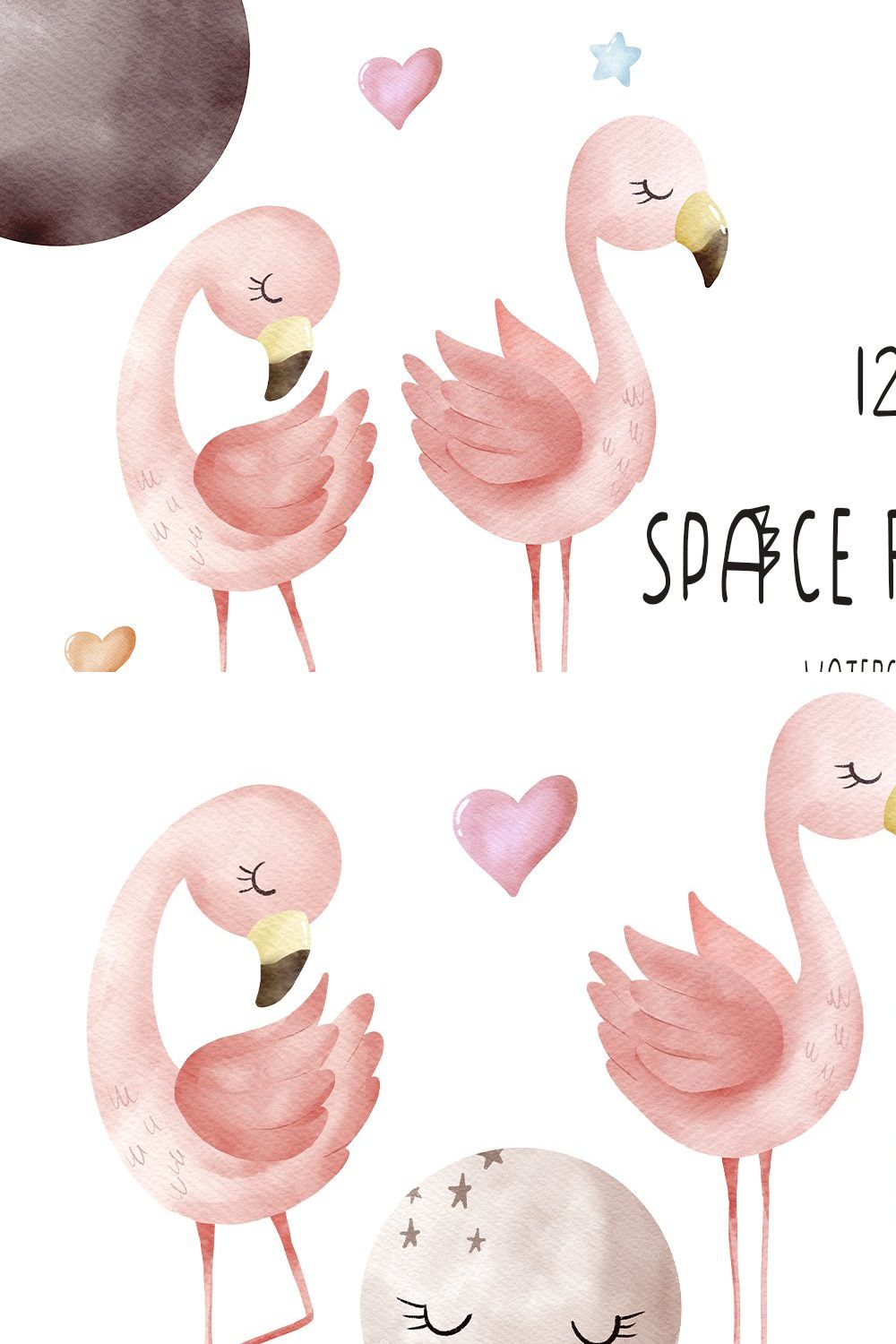 Watercolor Space flamingo clipart pinterest preview image.