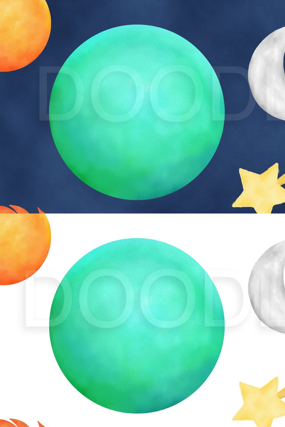 Watercolor Space Illustrations pinterest preview image.