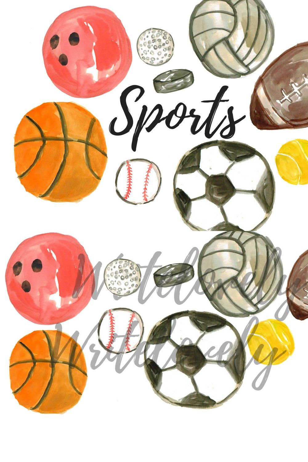 Watercolor Sport Balls Clipart pinterest preview image.