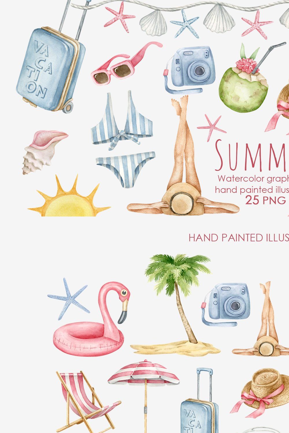 Watercolor summer beach clipart pinterest preview image.