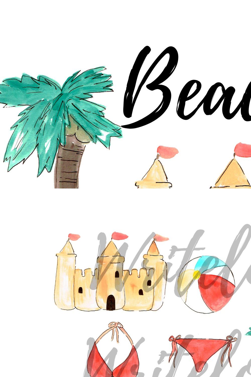 Watercolor Summer Beach Clipart pinterest preview image.