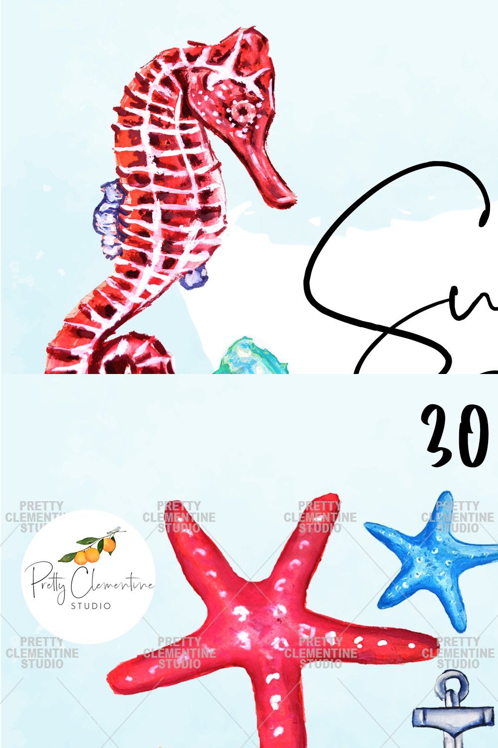 Watercolor Summer Clipart | Beach pinterest preview image.