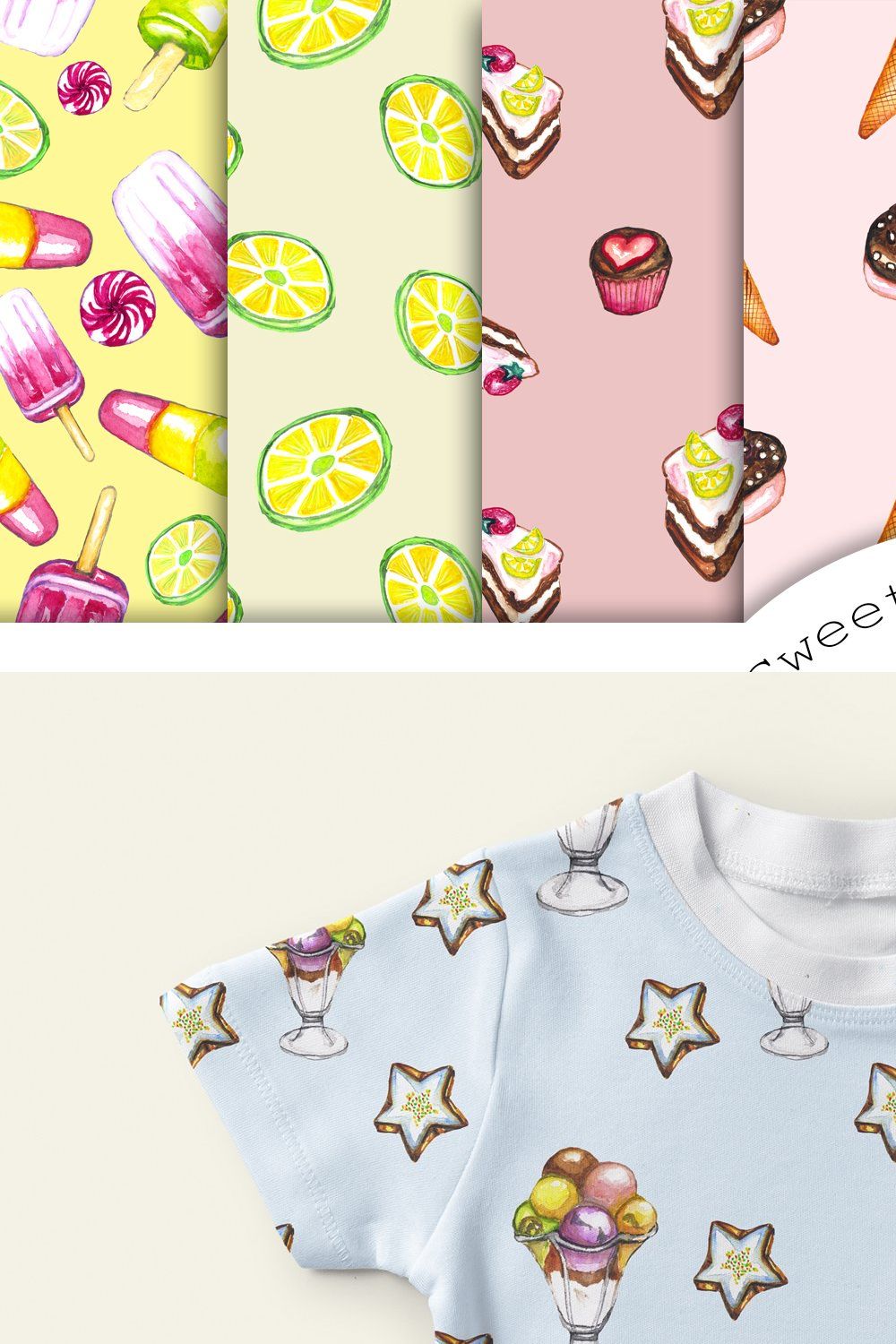 Watercolor Sweet collection pattern pinterest preview image.