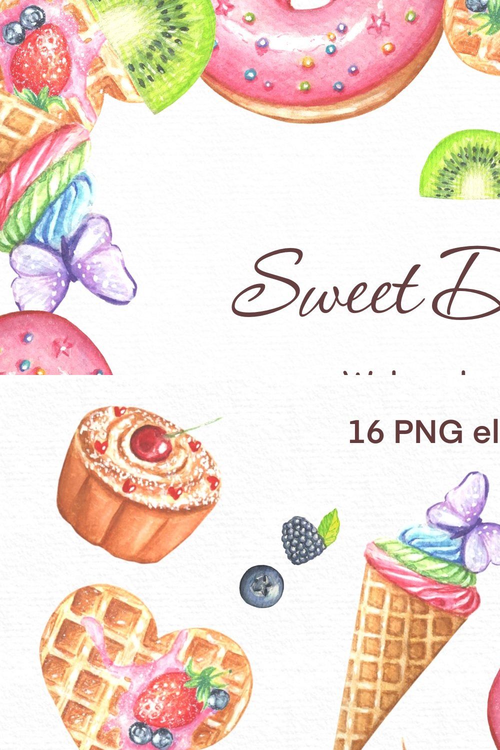 Watercolor Sweet Desserts pinterest preview image.