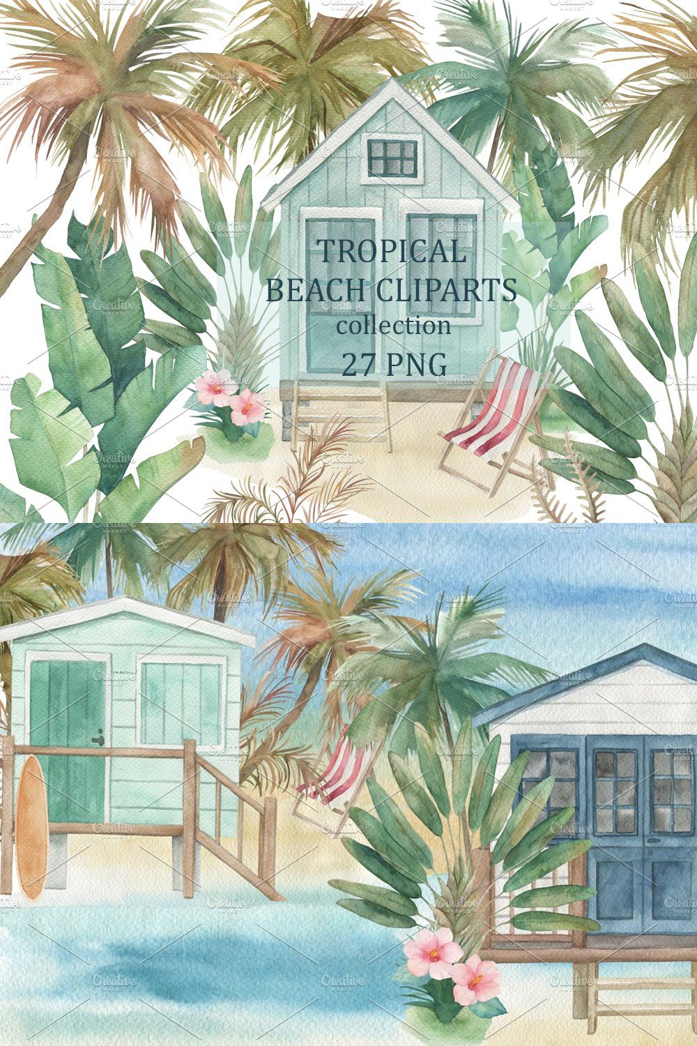 Watercolor Tropical Beach Collection pinterest preview image.
