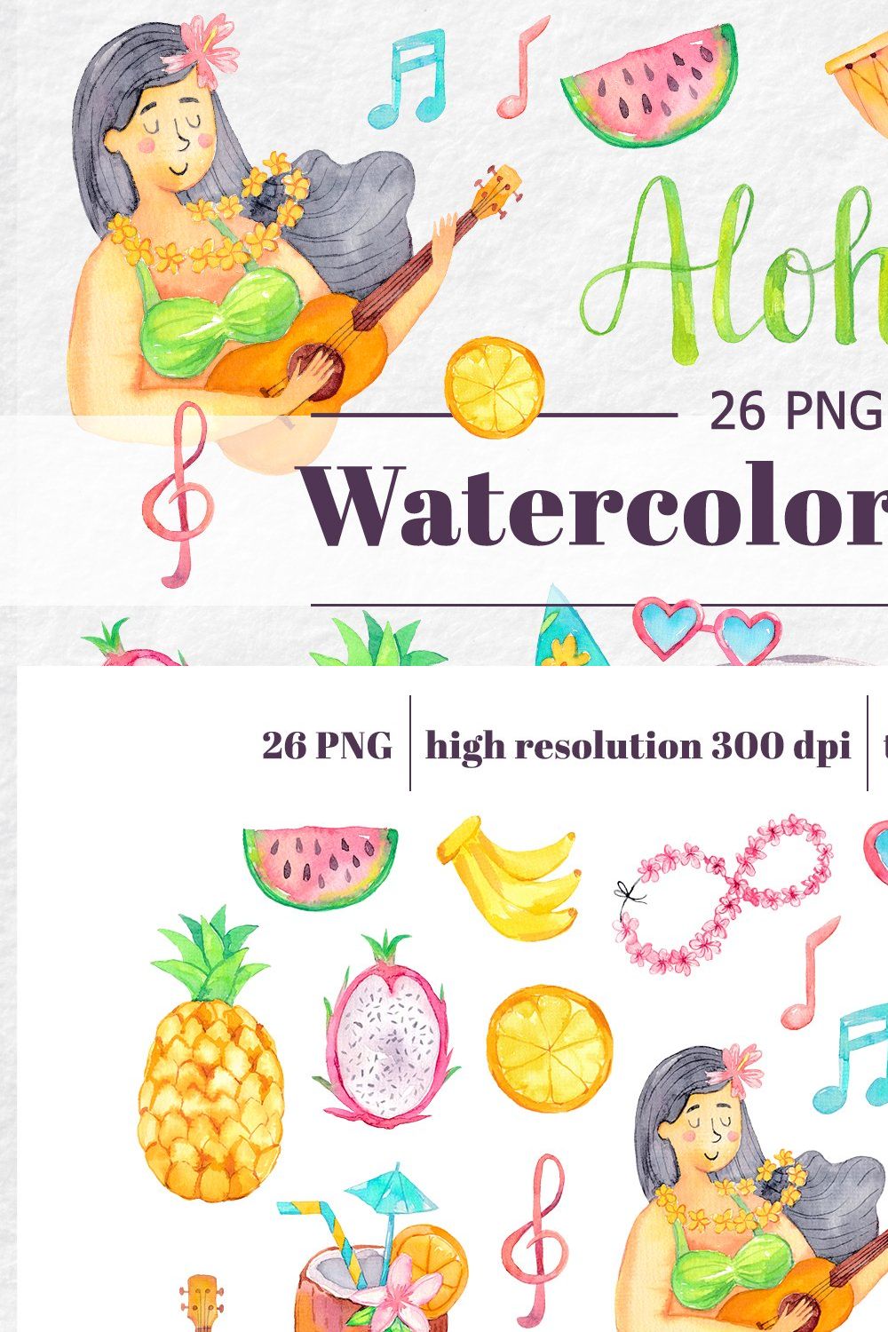 Watercolor Tropical Hawaii Clipart pinterest preview image.