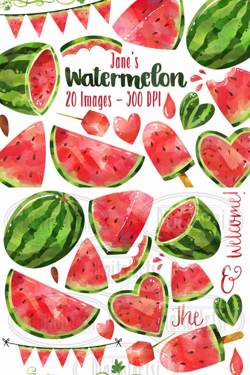 Watercolor Watermelon Clipart pinterest preview image.