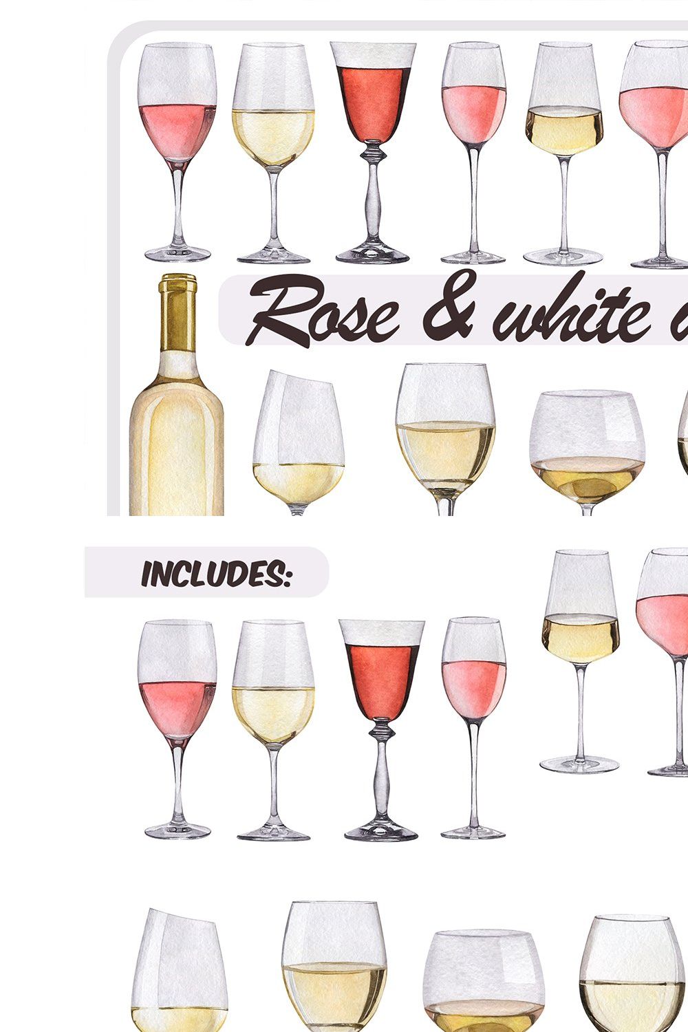 Watercolor white & rose wine clipart pinterest preview image.