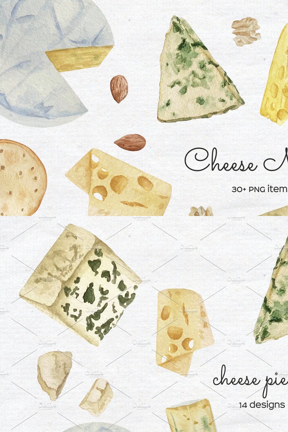 Watercolor Wine and Сheese Clipart pinterest preview image.
